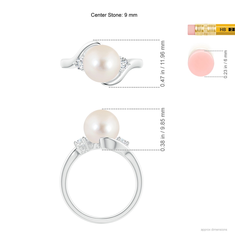 9mm AAAA Classic Freshwater Pearl Bypass Ring in P950 Platinum ruler