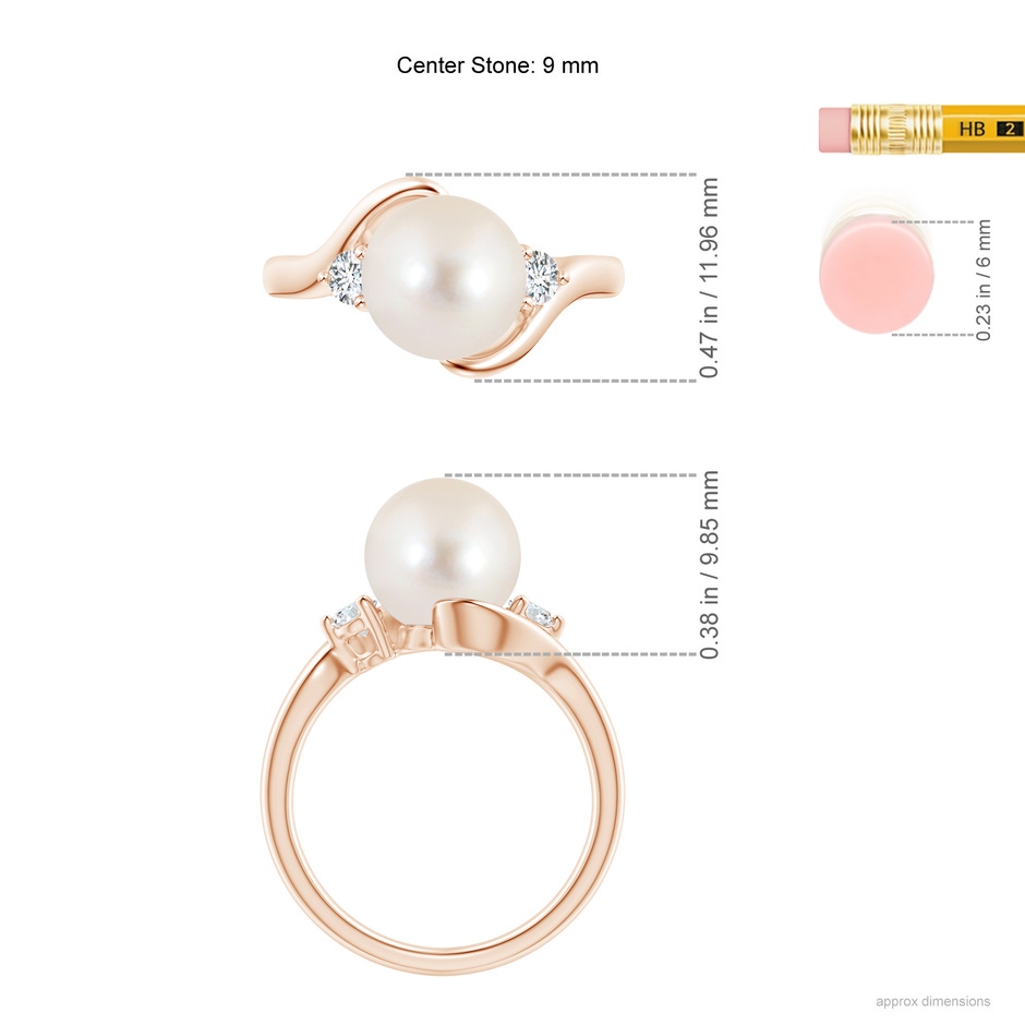 9mm AAAA Classic Freshwater Pearl Bypass Ring in Rose Gold ruler