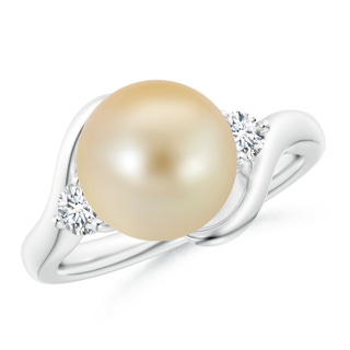 10mm AAA Classic Golden South Sea Pearl Bypass Ring in White Gold