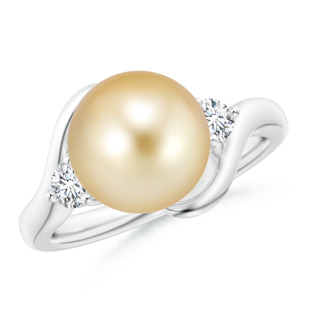 10mm AAAA Classic Golden South Sea Pearl Bypass Ring in White Gold