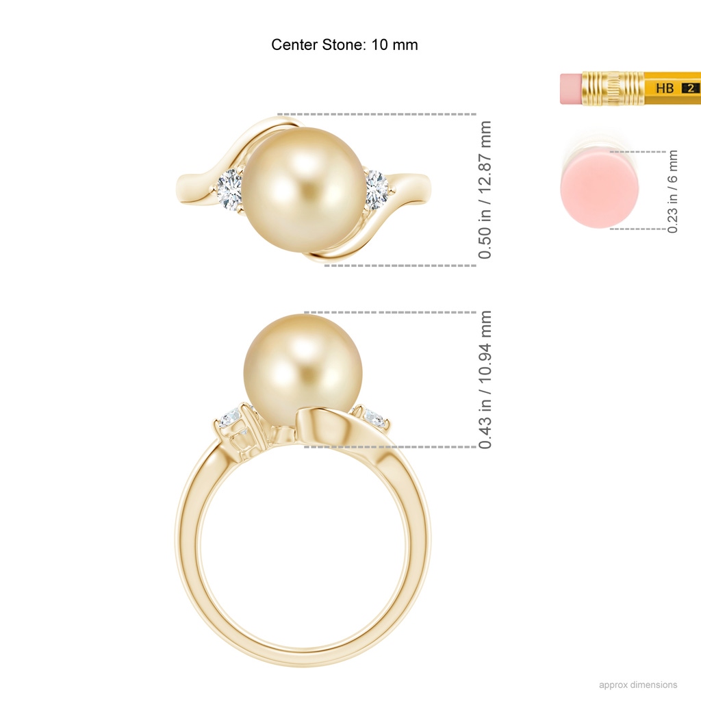 10mm AAAA Classic Golden South Sea Pearl Bypass Ring in Yellow Gold Ruler