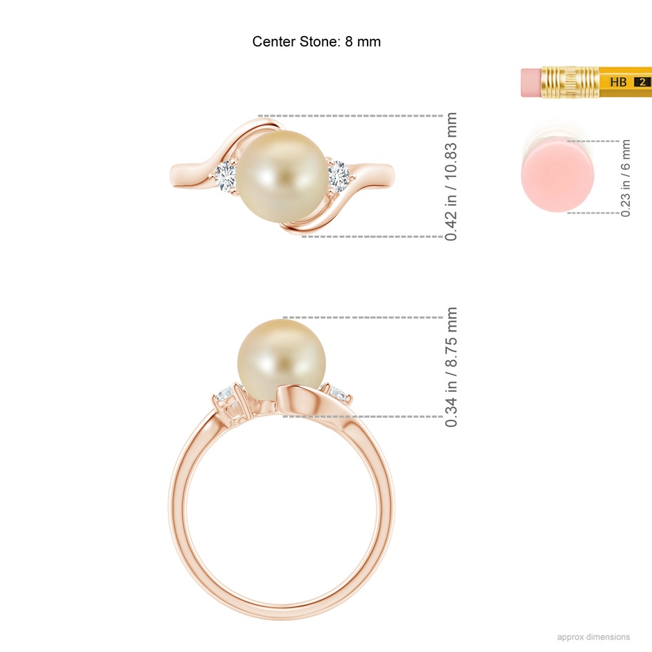 8mm AAA Classic Golden South Sea Pearl Bypass Ring in Rose Gold ruler