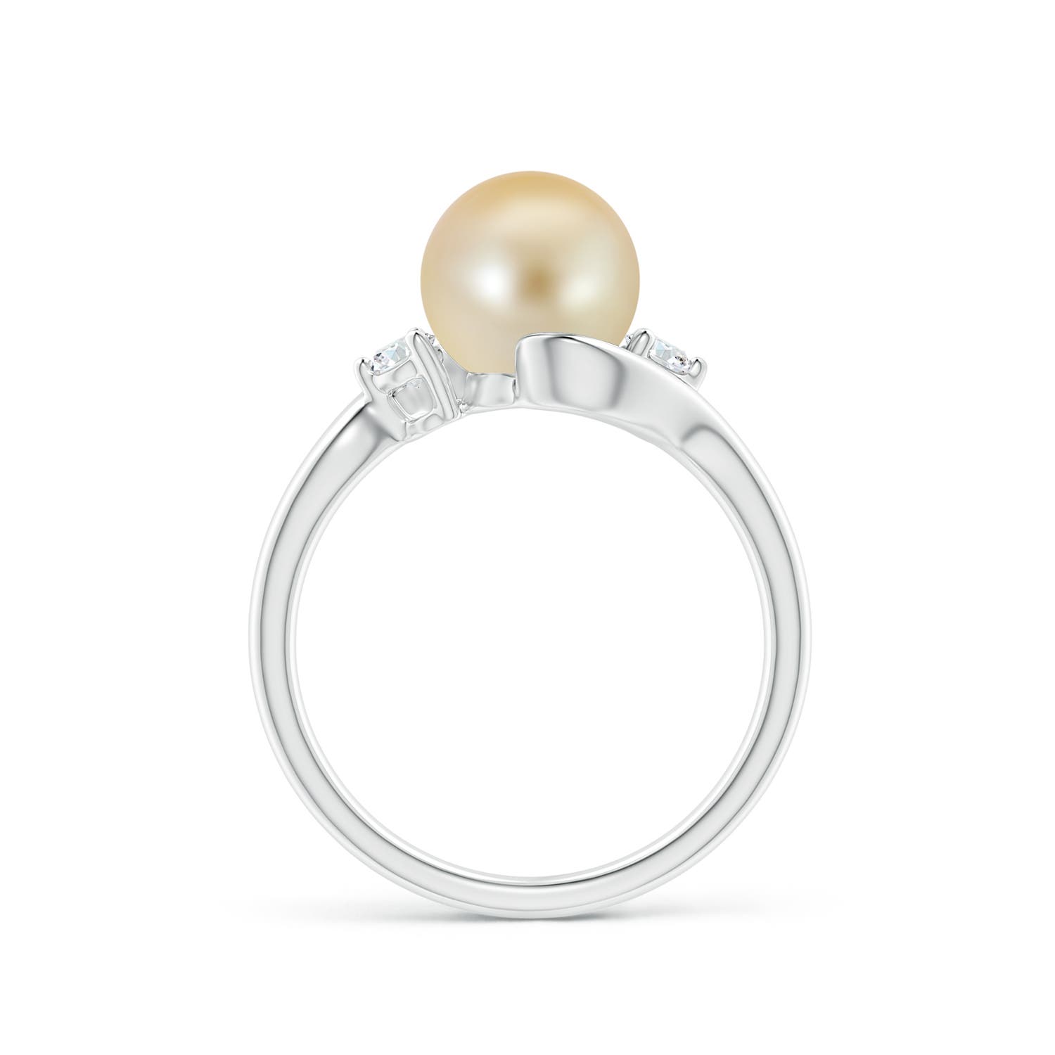 8mm AAA Classic Golden South Sea Pearl Bypass Ring in White Gold - side 1