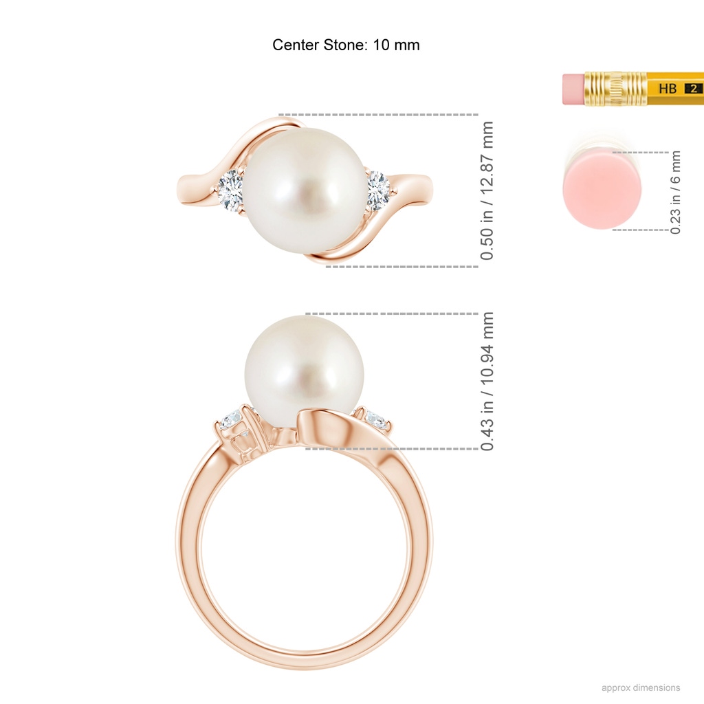 10mm AAAA Classic South Sea Pearl Bypass Ring in Rose Gold Ruler
