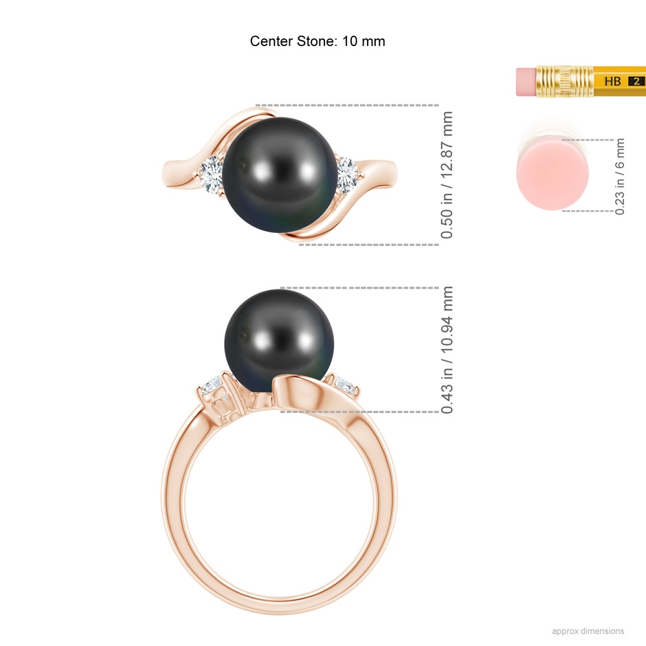 10mm AA Classic Tahitian Pearl Bypass Ring in Rose Gold ruler