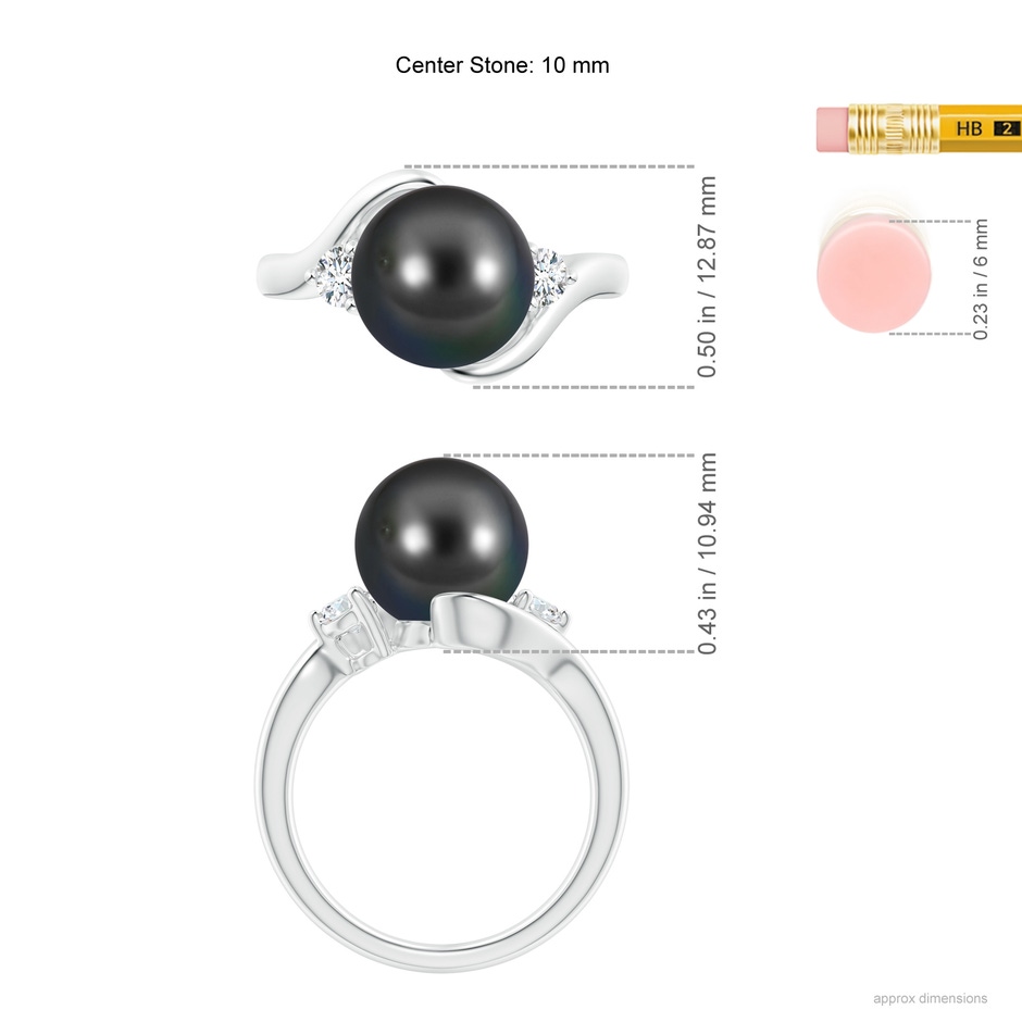 10mm AA Classic Tahitian Pearl Bypass Ring in White Gold ruler