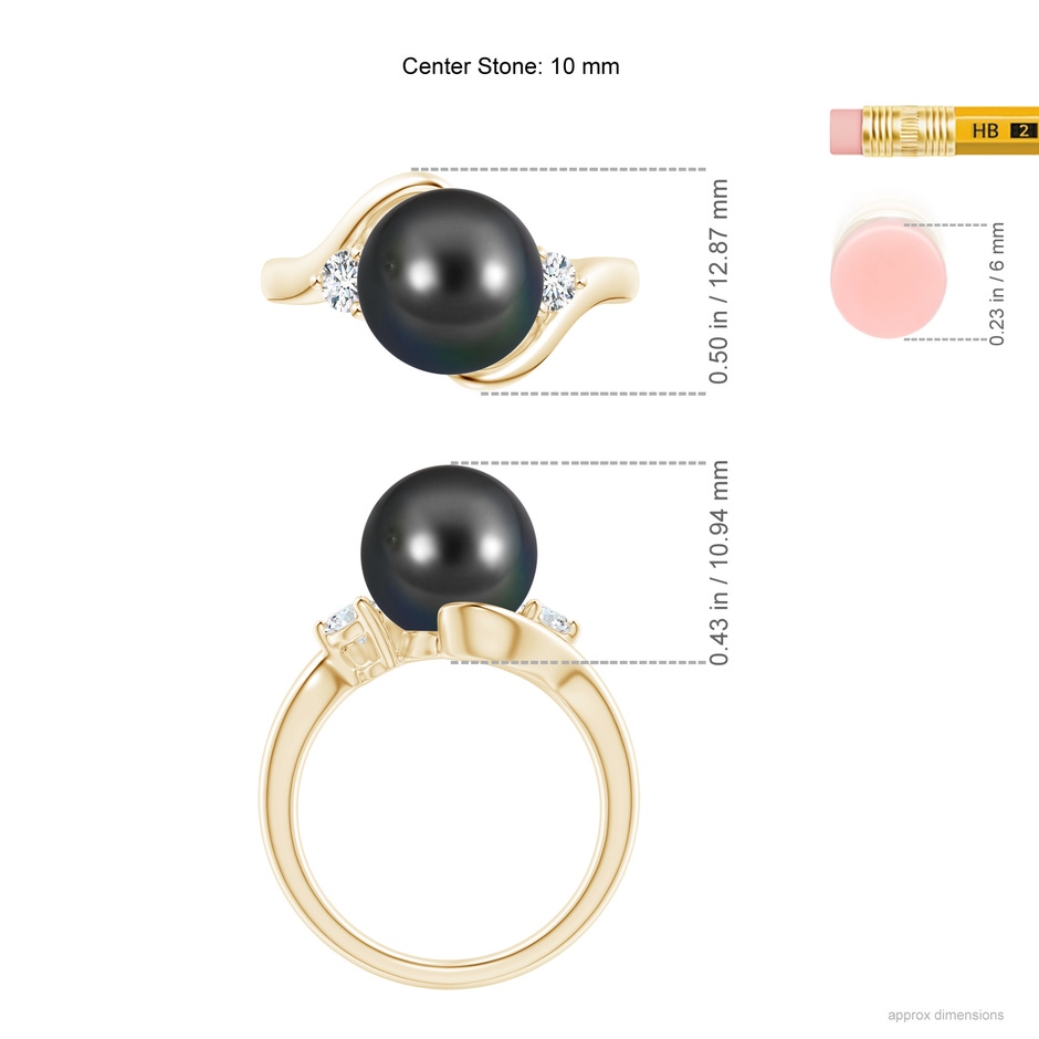 10mm AA Classic Tahitian Pearl Bypass Ring in Yellow Gold ruler