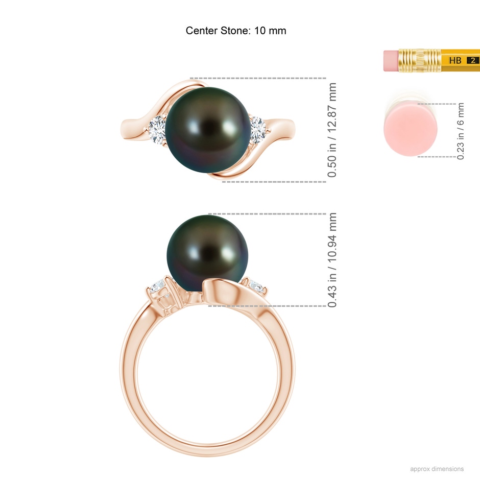 10mm AAAA Classic Tahitian Pearl Bypass Ring in Rose Gold ruler