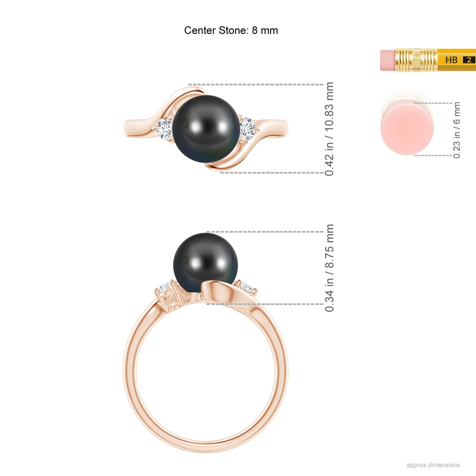 8mm AA Classic Tahitian Pearl Bypass Ring in Rose Gold ruler