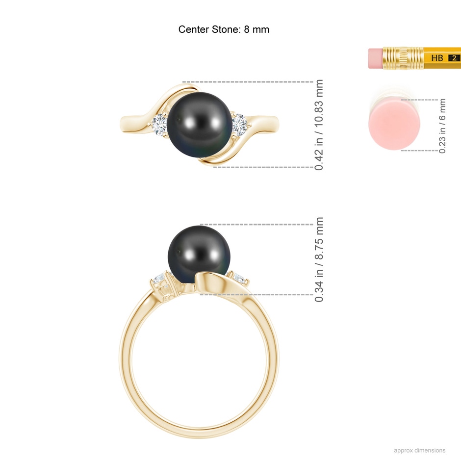 8mm AA Classic Tahitian Pearl Bypass Ring in Yellow Gold ruler