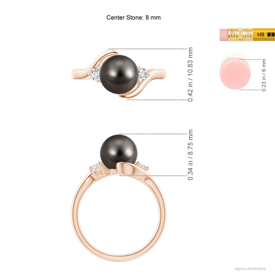 8mm AAA Classic Tahitian Pearl Bypass Ring in Rose Gold ruler