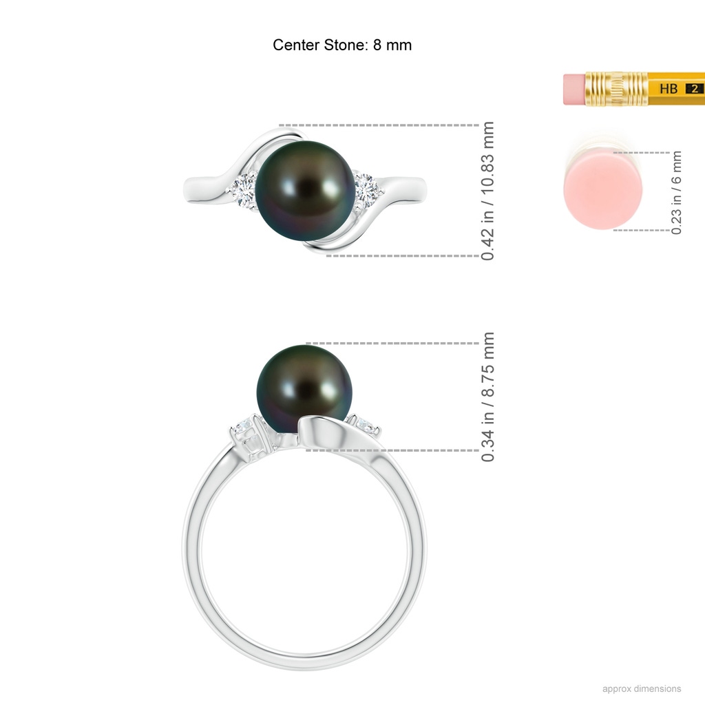 8mm AAAA Classic Tahitian Pearl Bypass Ring in White Gold Ruler