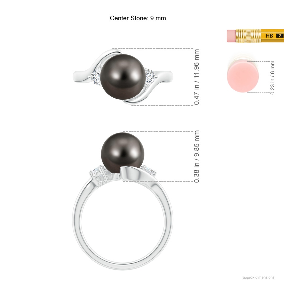 9mm AAA Classic Tahitian Pearl Bypass Ring in White Gold ruler