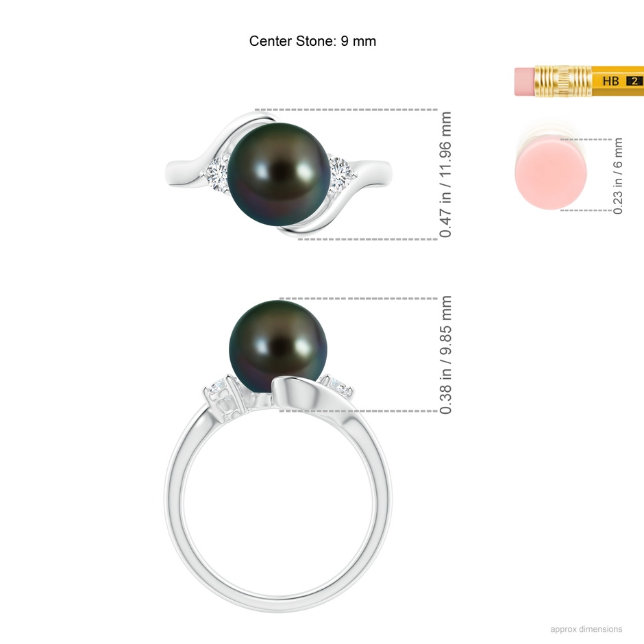 9mm AAAA Classic Tahitian Pearl Bypass Ring in P950 Platinum ruler