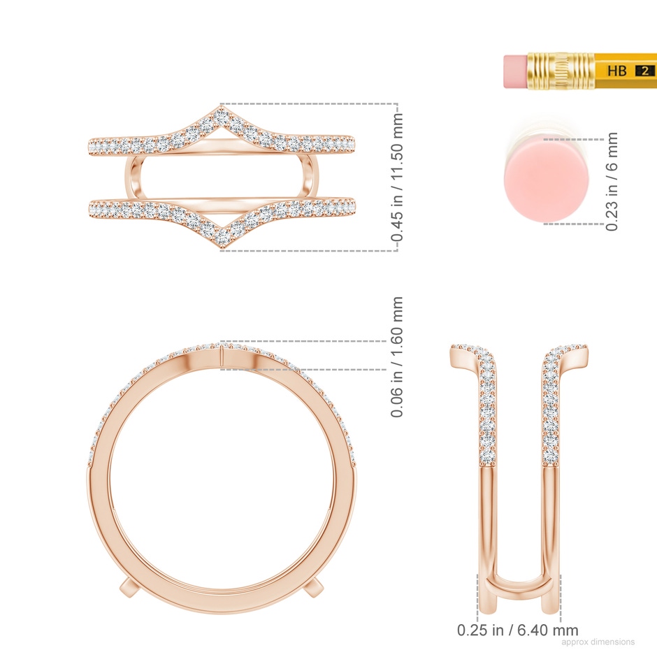 1.1mm GVS2 Diamond Chevron Ring Wrap in Rose Gold ruler