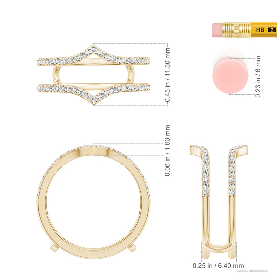 1.1mm GVS2 Diamond Chevron Ring Wrap in Yellow Gold ruler