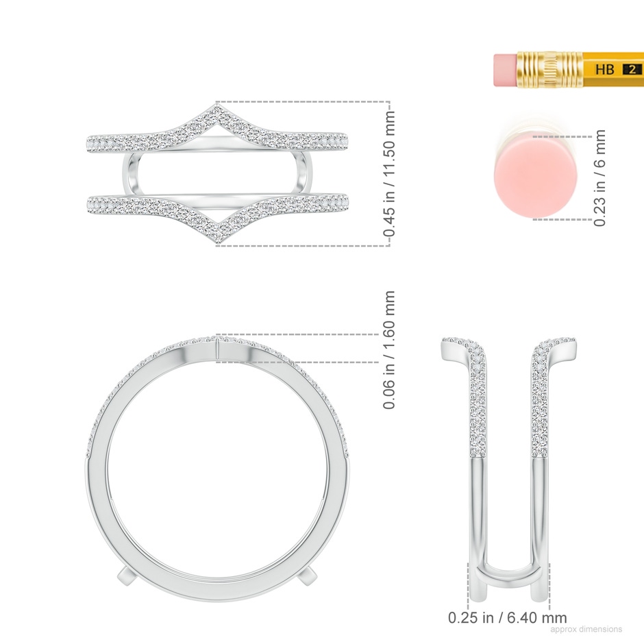 1.1mm HSI2 Diamond Chevron Ring Wrap in 18K White Gold ruler
