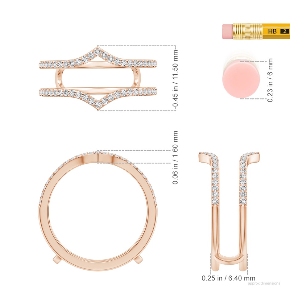 1.1mm HSI2 Diamond Chevron Ring Wrap in Rose Gold ruler