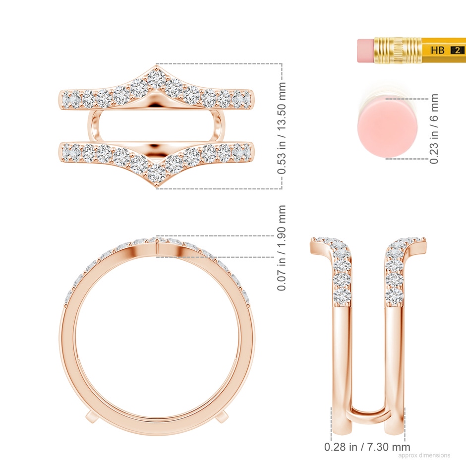 1.9mm HSI2 Diamond Chevron Ring Wrap in Rose Gold ruler