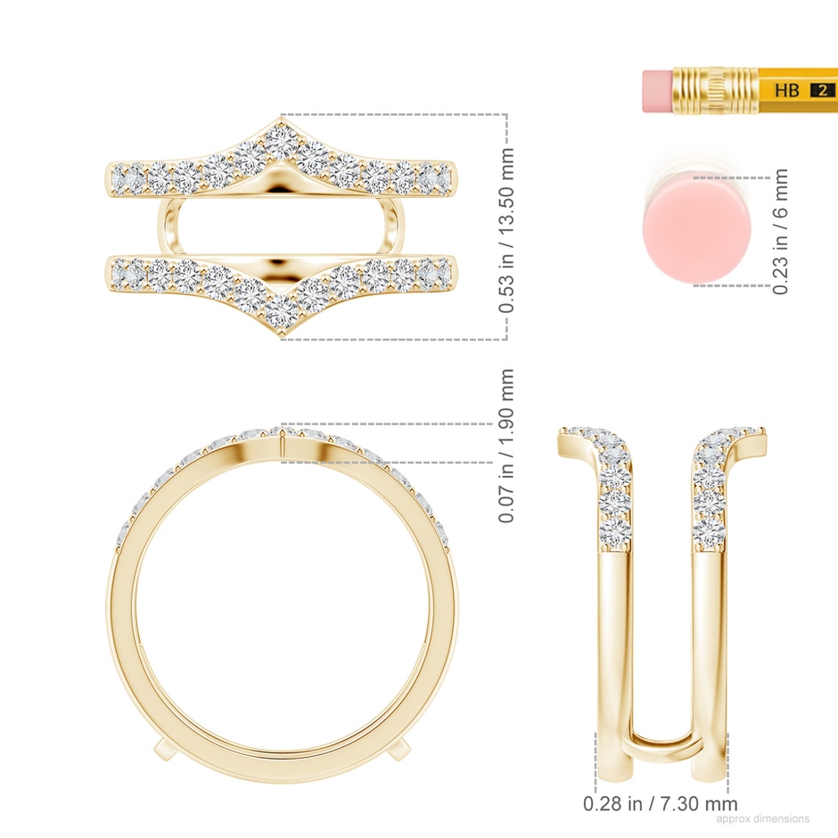 1.9mm HSI2 Diamond Chevron Ring Wrap in Yellow Gold ruler