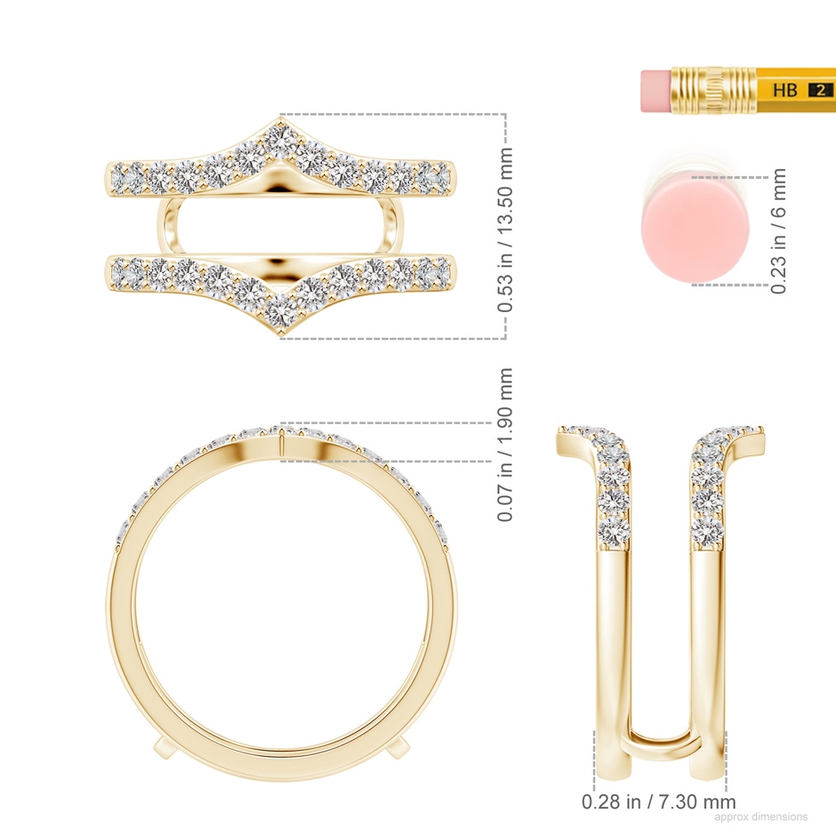 1.9mm IJI1I2 Diamond Chevron Ring Wrap in Yellow Gold ruler