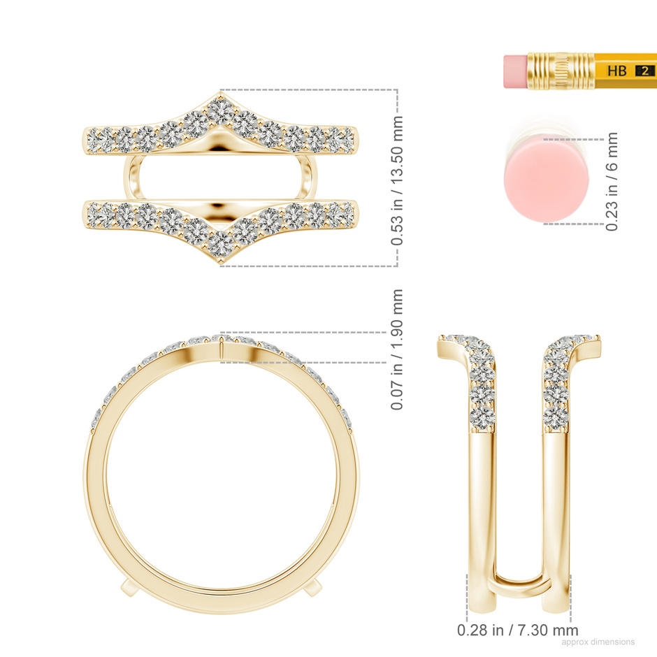 1.9mm KI3 Diamond Chevron Ring Wrap in Yellow Gold ruler