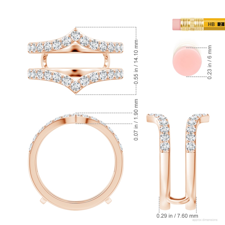 2.1mm GVS2 Diamond Chevron Ring Wrap in Rose Gold ruler