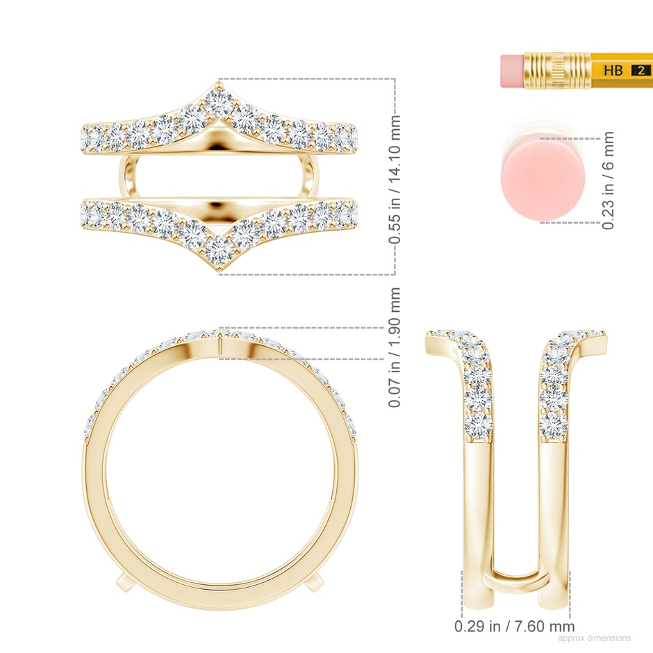 2.1mm GVS2 Diamond Chevron Ring Wrap in Yellow Gold ruler