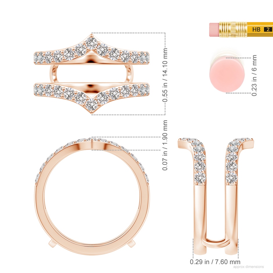 2.1mm IJI1I2 Diamond Chevron Ring Wrap in Rose Gold ruler