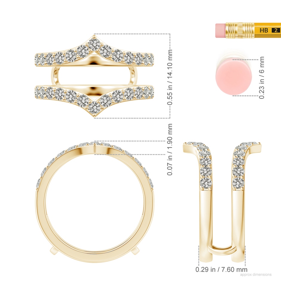 2.1mm KI3 Diamond Chevron Ring Wrap in Yellow Gold ruler