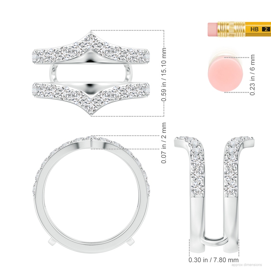 2.4mm HSI2 Diamond Chevron Ring Wrap in 18K White Gold ruler