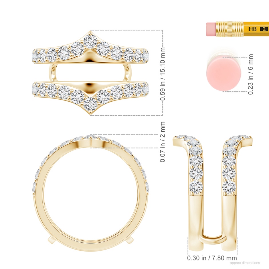 2.4mm HSI2 Diamond Chevron Ring Wrap in Yellow Gold ruler
