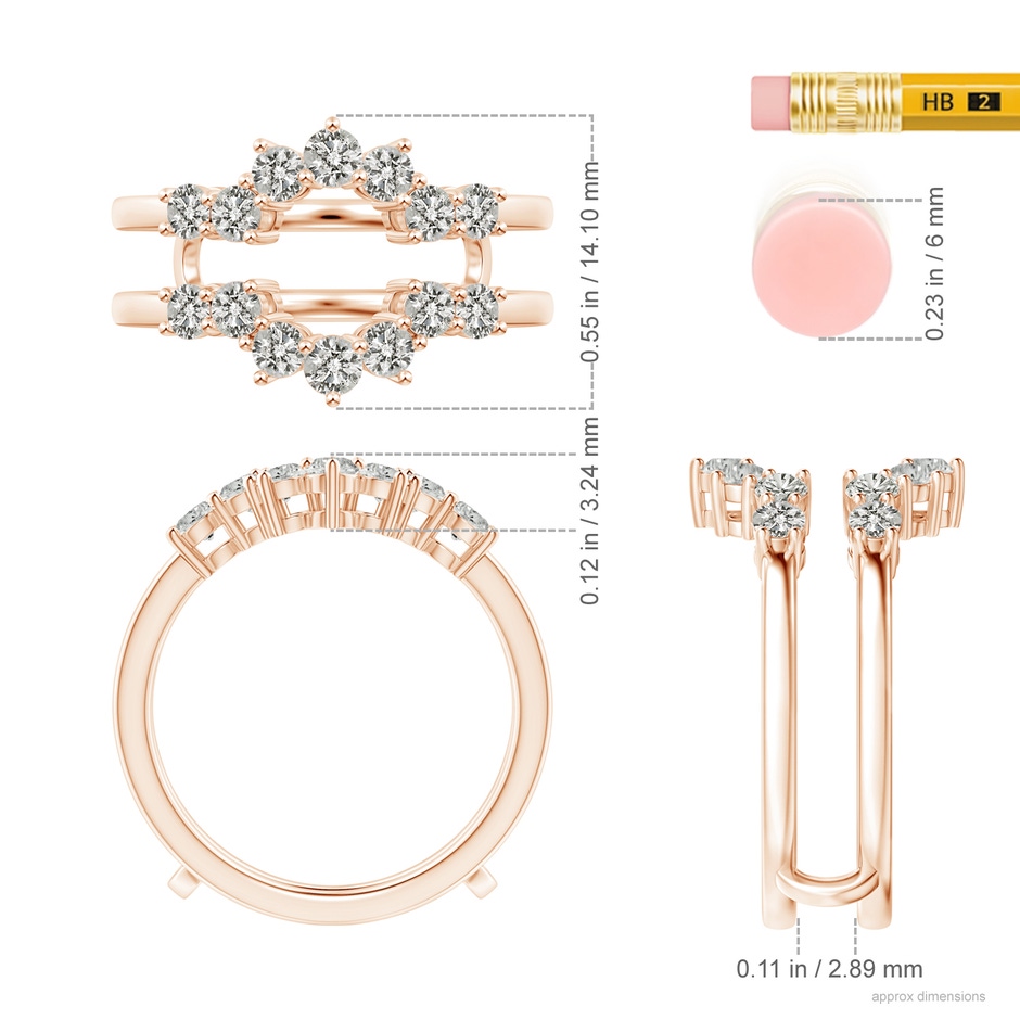 2.6mm KI3 Diamond Sunburst Ring Wrap in Rose Gold ruler