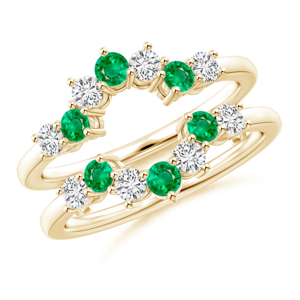 2.6mm AAA Emerald and Diamond Sunburst Ring Wrap in Yellow Gold