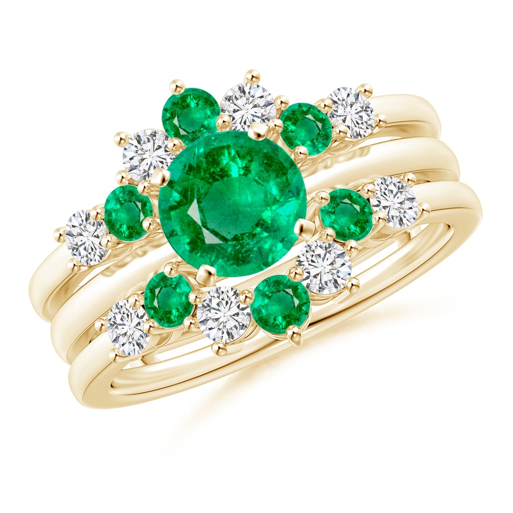 2.6mm AAA Emerald and Diamond Sunburst Ring Wrap in Yellow Gold Side 3