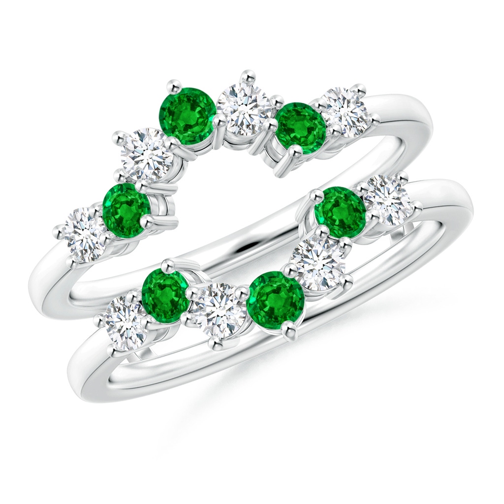 2.6mm AAAA Emerald and Diamond Sunburst Ring Wrap in 18K White Gold