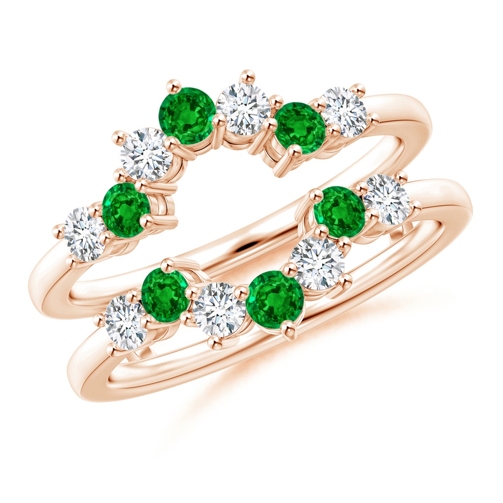 2.6mm AAAA Emerald and Diamond Sunburst Ring Wrap in Rose Gold