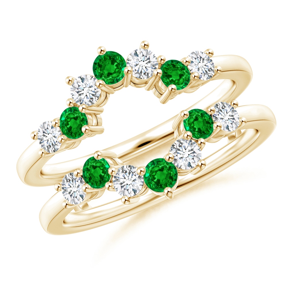 2.6mm AAAA Emerald and Diamond Sunburst Ring Wrap in Yellow Gold