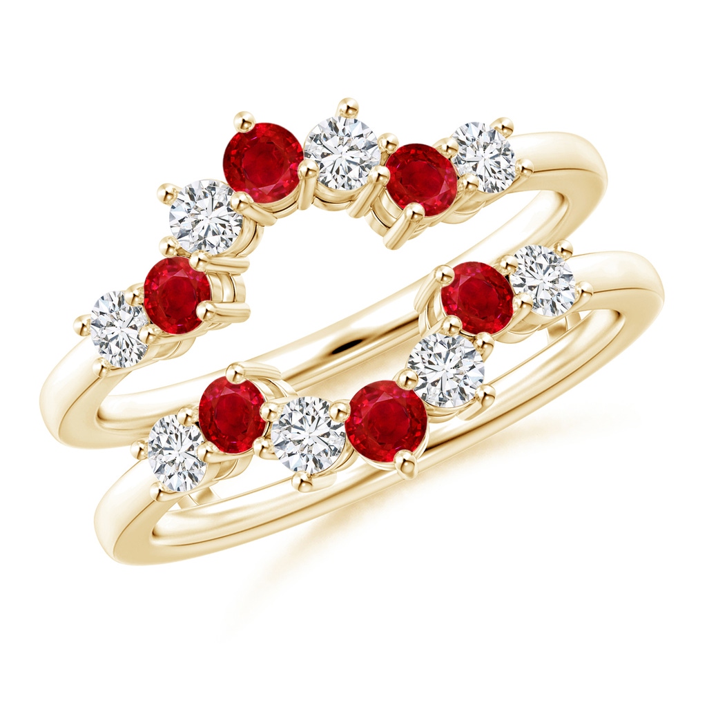 2.6mm AAA Ruby and Diamond Sunburst Ring Wrap in Yellow Gold