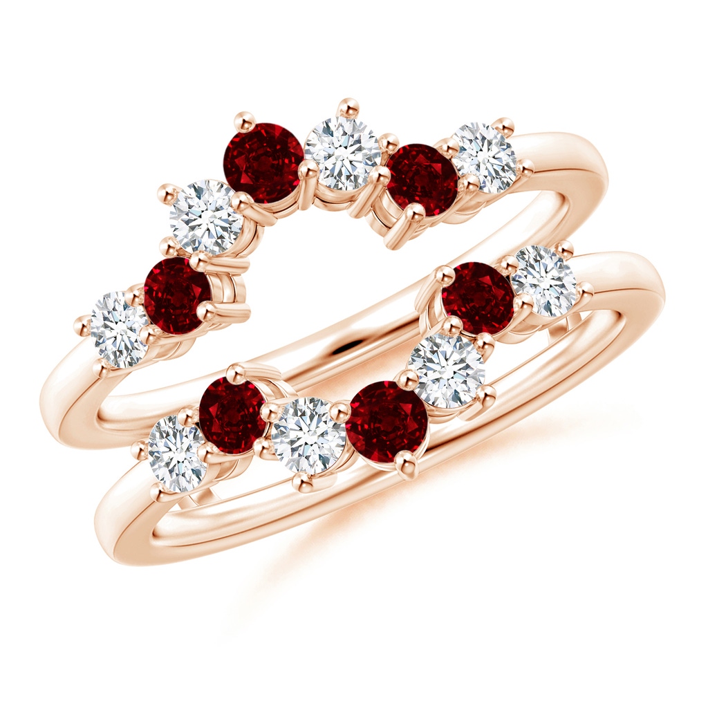 2.6mm AAAA Ruby and Diamond Sunburst Ring Wrap in Rose Gold