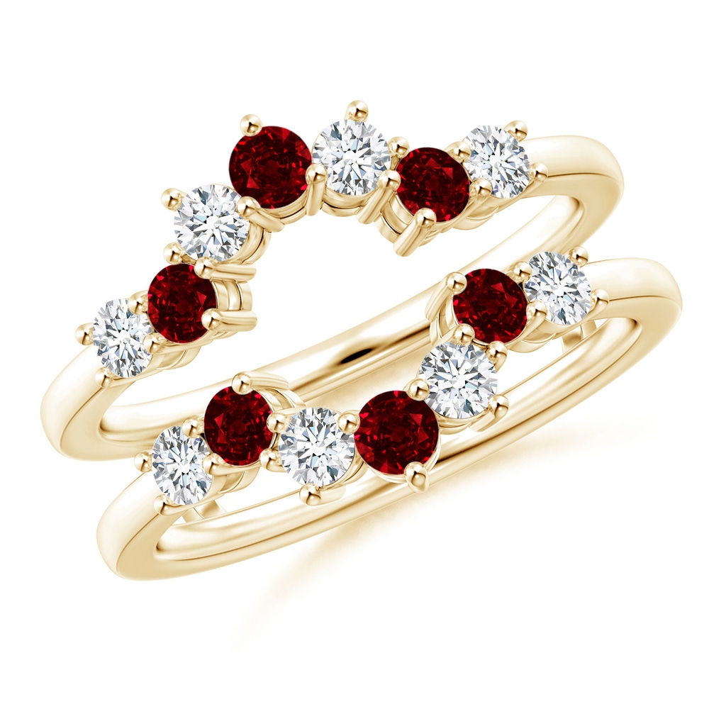 2.6mm AAAA Ruby and Diamond Sunburst Ring Wrap in Yellow Gold