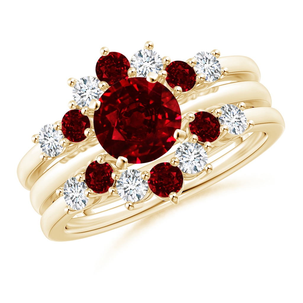 2.6mm AAAA Ruby and Diamond Sunburst Ring Wrap in Yellow Gold Side 3