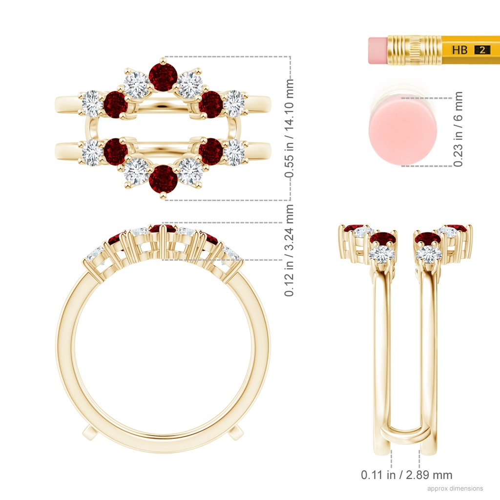 2.6mm AAAA Ruby and Diamond Sunburst Ring Wrap in Yellow Gold Ruler