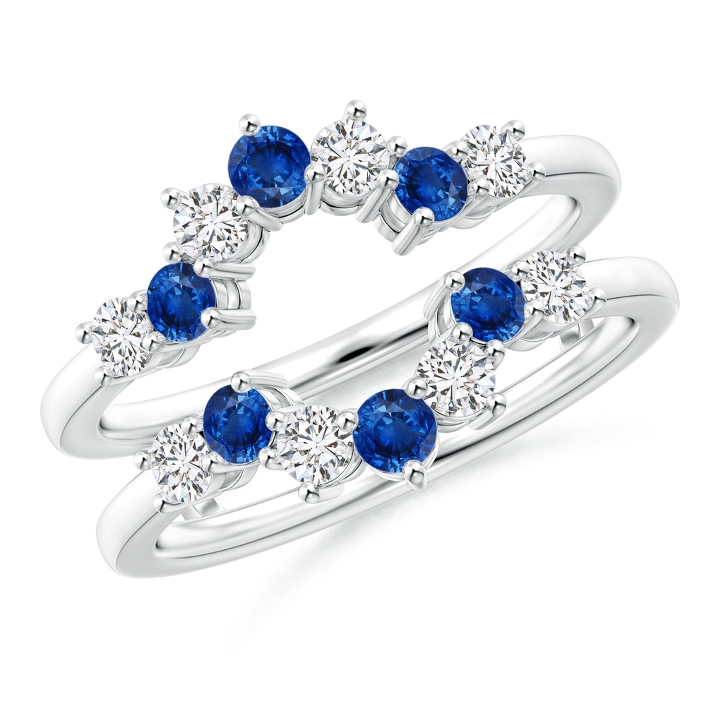 2.6mm AAA Sapphire and Diamond Sunburst Ring Wrap in White Gold