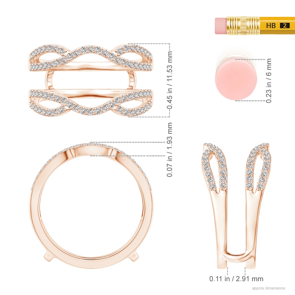 1mm IJI1I2 Diamond Wavy Ring Wrap in Rose Gold ruler