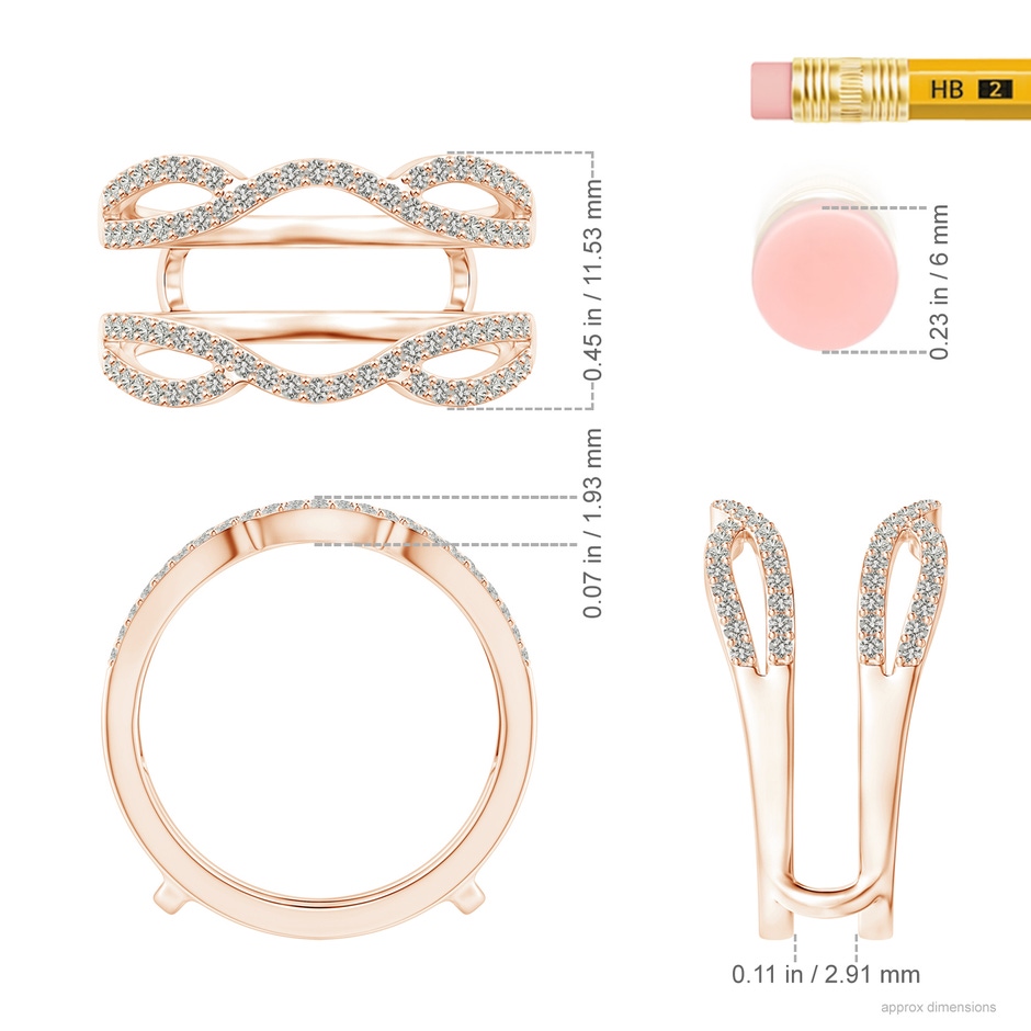 1mm KI3 Diamond Wavy Ring Wrap in Rose Gold ruler
