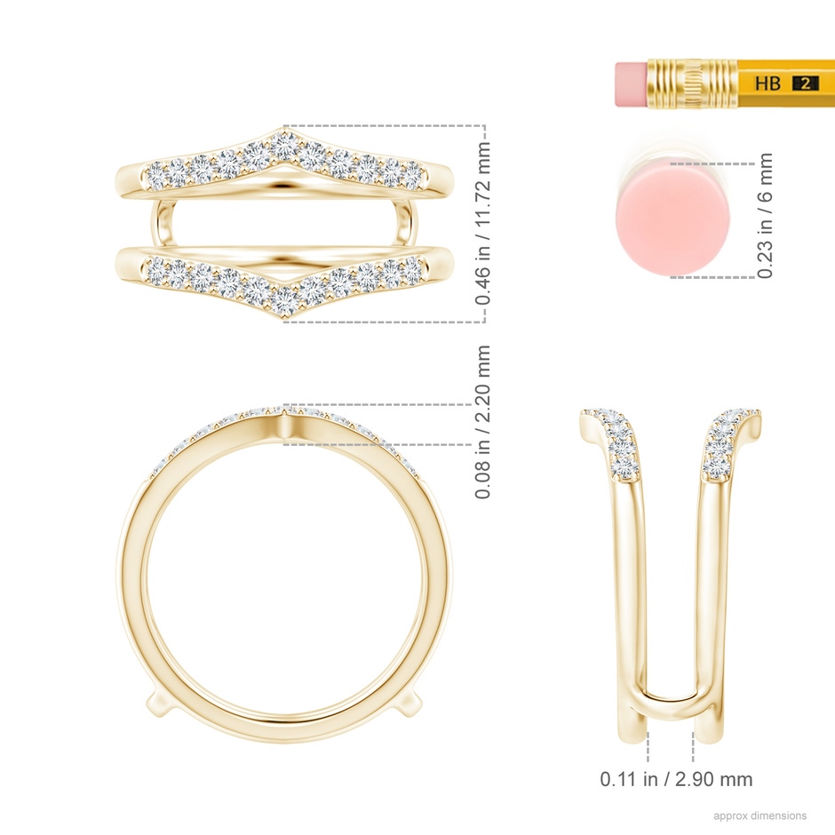 1.6mm GVS2 Diamond V-Shaped Contour Ring Wrap in Yellow Gold ruler