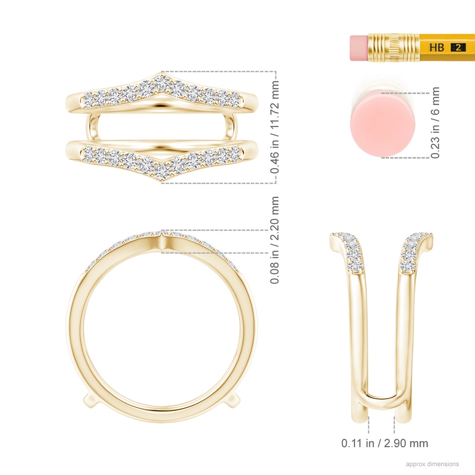 1.6mm HSI2 Diamond V-Shaped Contour Ring Wrap in Yellow Gold ruler