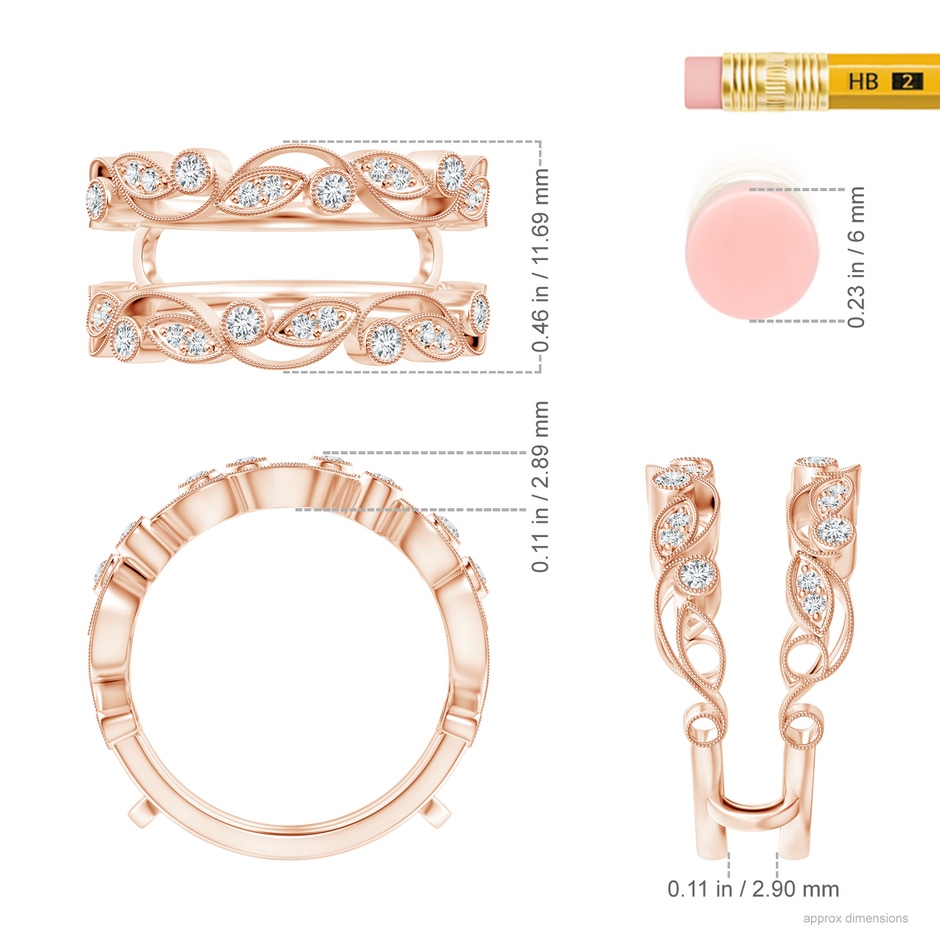1.5mm GVS2 Leaf Motif Diamond Ring Wrap in 18K Rose Gold ruler