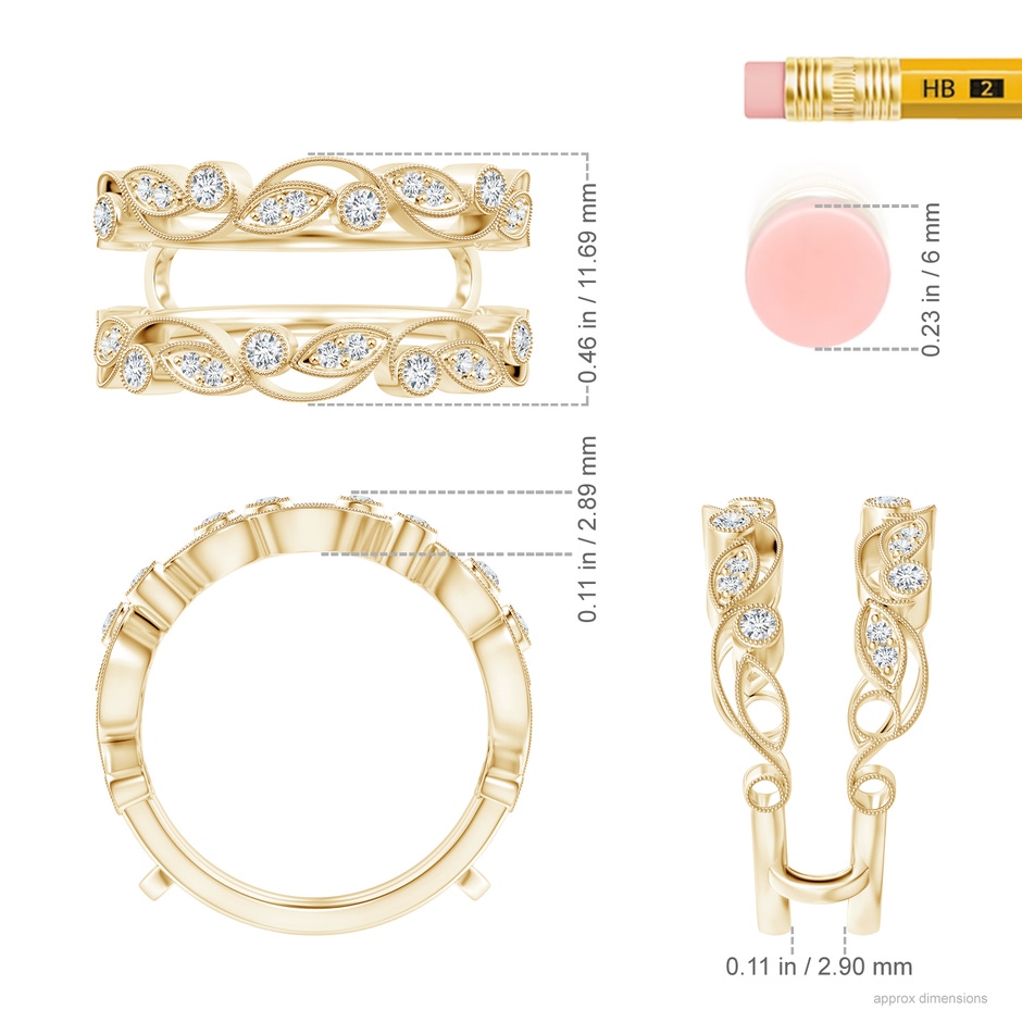 1.5mm GVS2 Leaf Motif Diamond Ring Wrap in Yellow Gold ruler